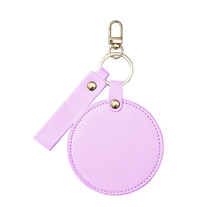 Zonyin LOW MOQ Customized Logo Round Pocket Cosmetic Mirror Pu Leather Portable Small Compact Makeup Mirror with Keychain
