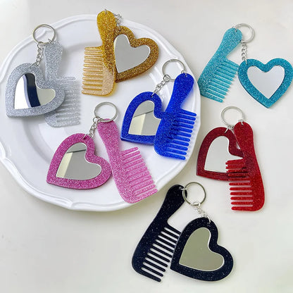 Zonyin Customized Personalized Glitter Sequin Car Keychain Bag Love Mini Acetate Makeup Mirror Heart DIY Car Hanging Accessories