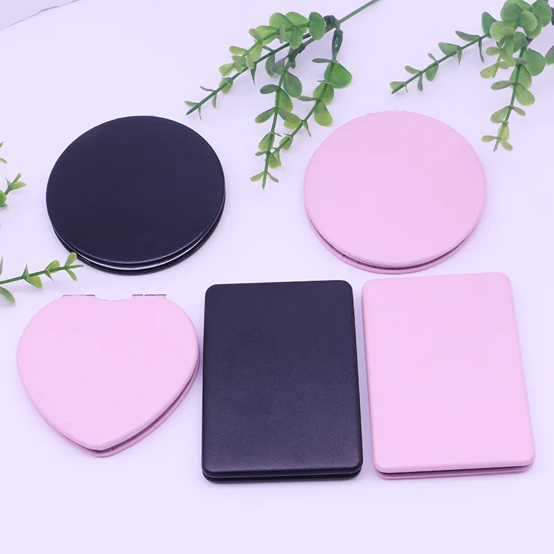 Zonyin Hot Selling PU Makeup Mirror Mini Compact Pocket Travel Gift Different Shape Size Personalized Heart Mini Compact Mirror
