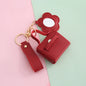 Zonyin PU Leather Mini Bag Storage with Flower Shape  Makeup Mirror Earphone Bag Keychain Pendant