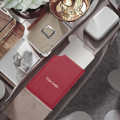 Zonyin Portable HD Single Personalized Stainless Steel Small Metal Makeup Mirror Customized Logo Gold Pu Leather Compact