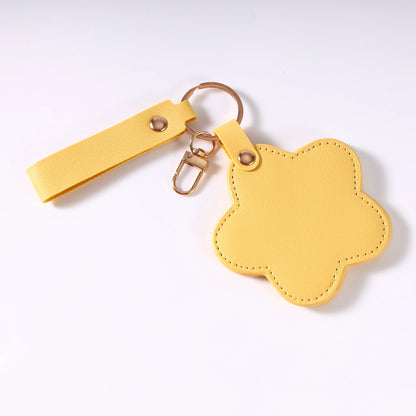Zonyin NEW ARRIVAL Cute Yellow Star Small Makeup Mirror Customized Logo Pu Leather Pocket Cosmetic Keychain Mirror for Kids