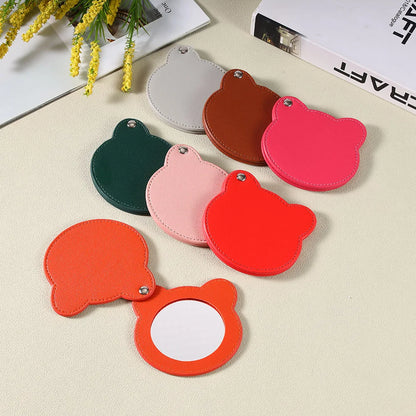 Zonyin Customized Personalized Logo Pu Leather Glass Mirror Lovely Black Bear Shaped Pocket Makeup Mirrors for Travel