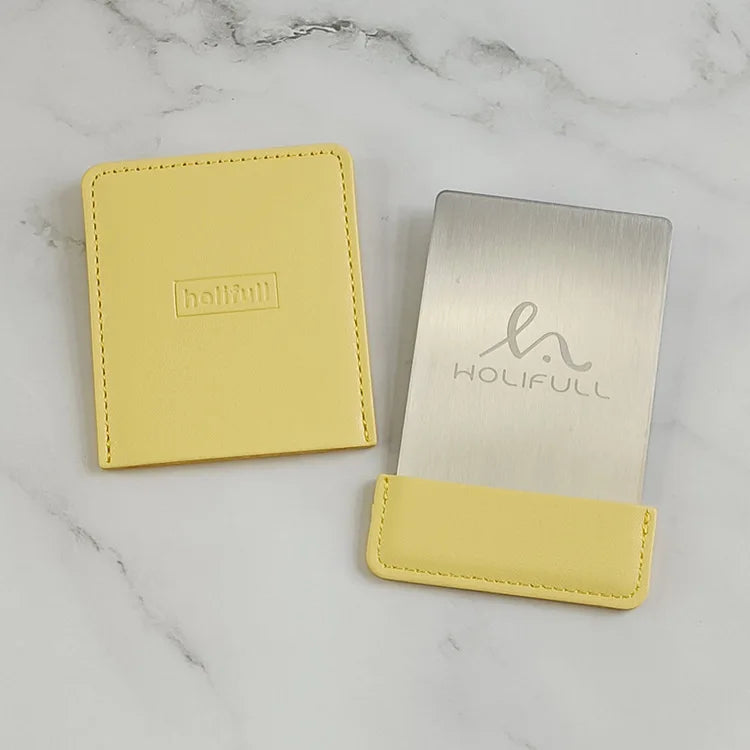 Zonyin Custom Personalized Logo High Quality White Rectangle Pu Leather Pocket Mirror Small Travel Makeup Mirror with Pu Bag