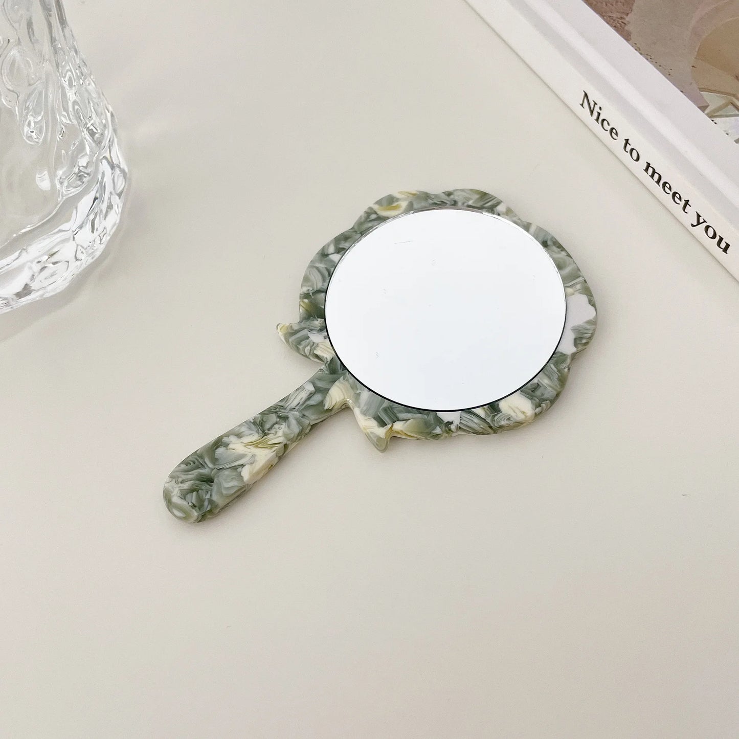 Zonyin Wholesale Rose Handheld Acetate Makeup Mirror Portable Compact Small Travel Mirror Acetate Beauty Salon Cosmetic Mirror