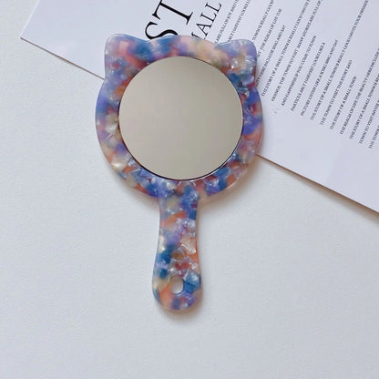 Zonyin Custom Logo Portable Cat-Shape Handheld Makeup Mirror Acetate Handle Small Cute Cosmetics Mirror for Women's Travel Use