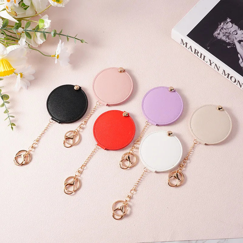 Zonyin New Design Round PU Leather Double-sided Pocket Mirror Custom Logo Pink Folding Travel Mirror with 2x Magnification