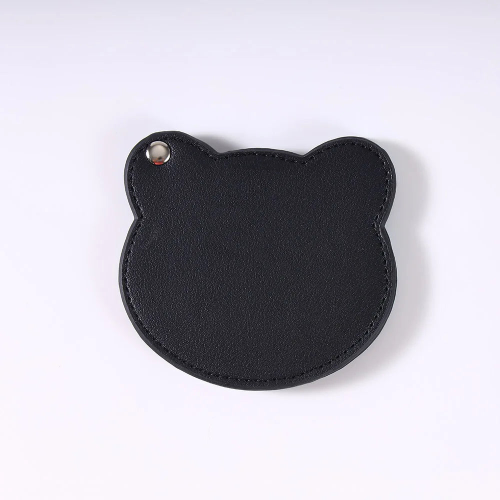 Zonyin Customized Personalized Logo Pu Leather Glass Mirror Lovely Black Bear Shaped Pocket Makeup Mirrors for Travel