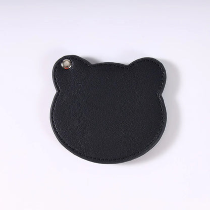 Zonyin Customized Personalized Logo Pu Leather Glass Mirror Lovely Black Bear Shaped Pocket Makeup Mirrors for Travel