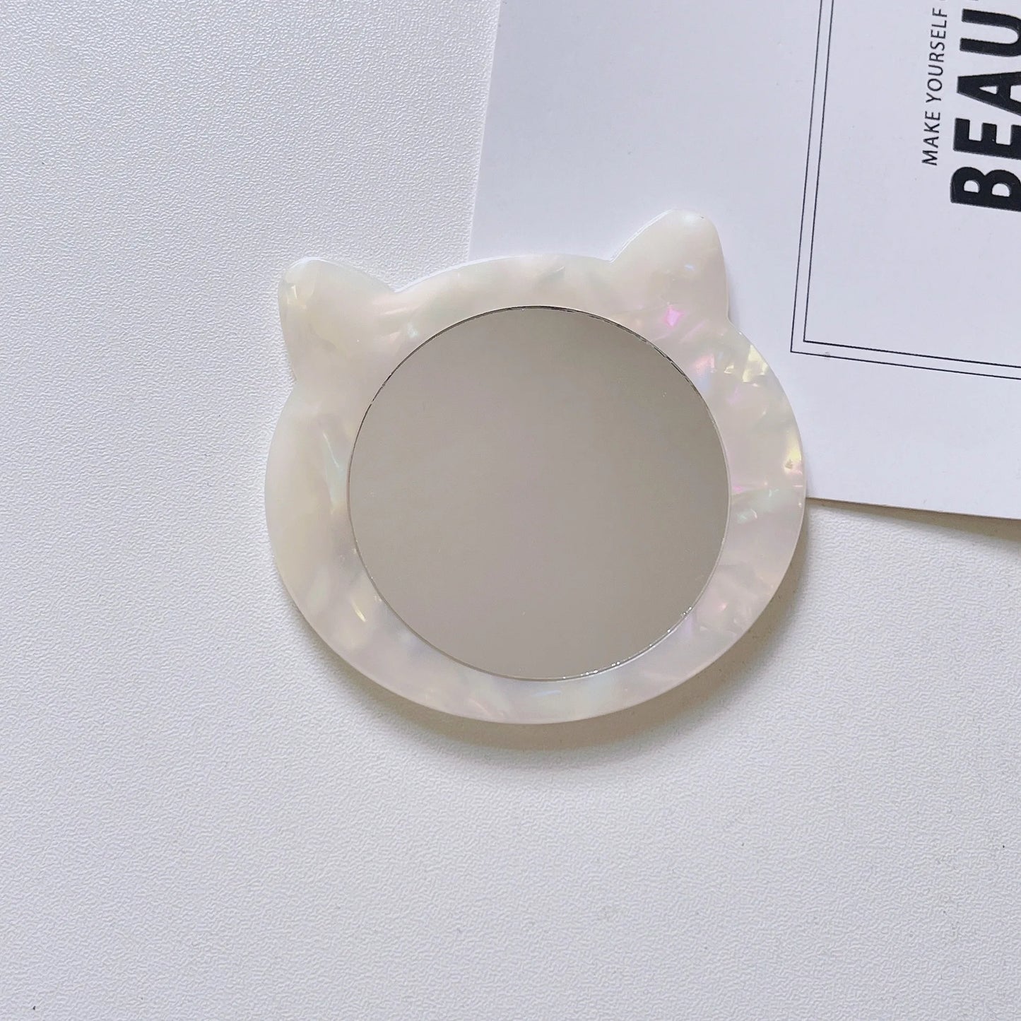 Zonyin Private Label Cat-Shape Travel Cosmetic Mirror Custom logo Acetate Small Pocket Mirror for Makeup Promotional Gift