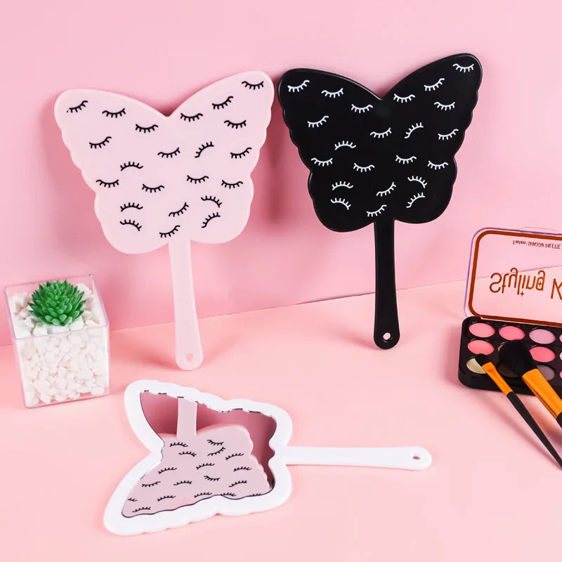 Zonyin New Product Cosmetic Lash Mirror Black Butterfly-shaped Portable Lash Printed Handheld Makeup Mirror for Beauty Salon