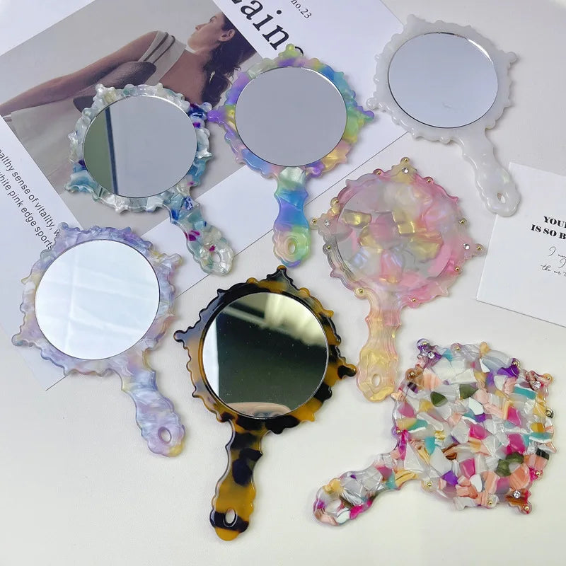 Zonyin Wholesale Diamond Pattern Acetate Makeup Mirror Portable Handle Handheld Cosmetic Mirror Colorful Women for Daily Use