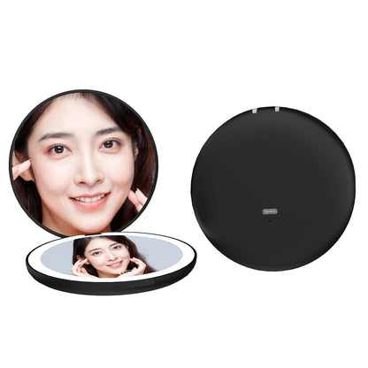 Zonyin Custom Logo Light LED Travel Makeup Mirror Compact Folding Handheld Magnifying Cosmetic Vanity Mirror Pocket Mini Size