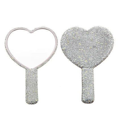 Zonyin Custom Logo Heart Shape Diamond Handheld Makeup Mirror Custom Hand Held Portable Private Label Round Makeup Mirror