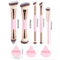 Zonyin Double Ended Synthetic Hair Wood Handle Custom logo Foundation Blush Brush Private Label Foundation Cosmetic Makeup Brush