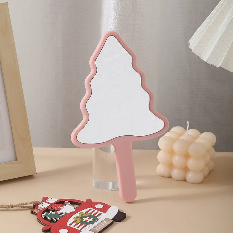 Zonyin Creative Personalized New Year's Gift Cartoon Christmas Tree Silver Finish Handheld Portable Makeup Mirror for Women