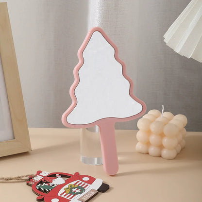 Zonyin Creative Personalized New Year's Gift Cartoon Christmas Tree Silver Finish Handheld Portable Makeup Mirror for Women