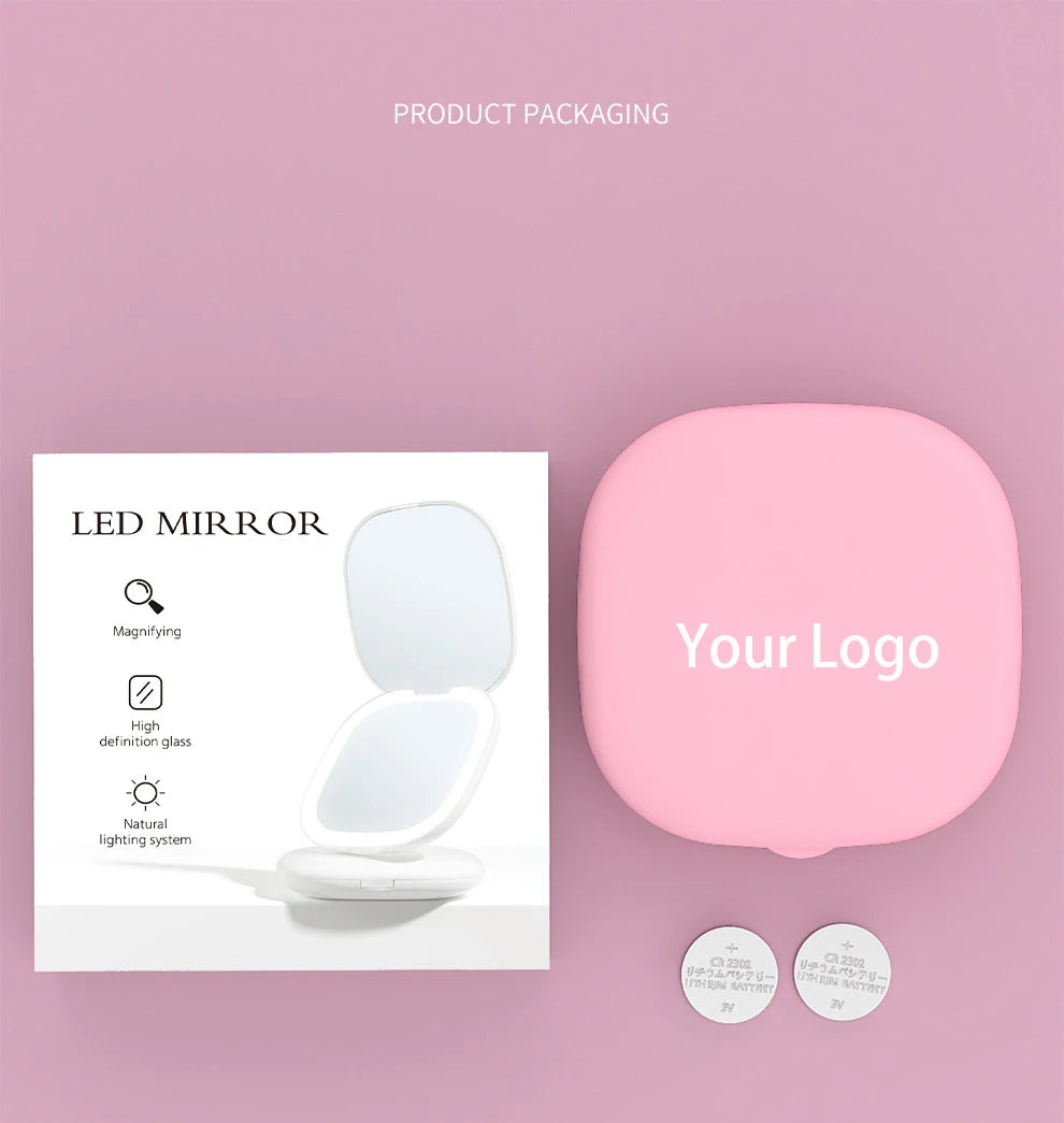 Zonyin Custom Square Dual-Sided LED Pocket Compact Mirror With 1X/5X Magnification Portable Travel Makeup Mirror with LED Lights