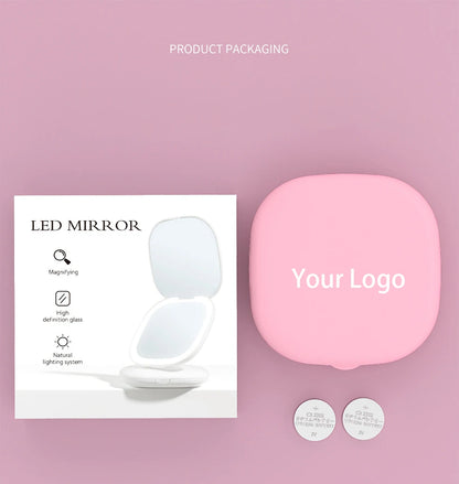 Zonyin Custom Square Dual-Sided LED Pocket Compact Mirror With 1X/5X Magnification Portable Travel Makeup Mirror with LED Lights