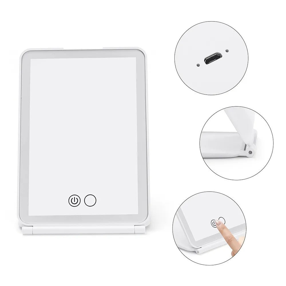 Zonyin High Quality Portable Travel Ladies 3X/10X Magnifying Makeup Mirror Rectangle Folding Cosmetic Mirror with LED Light