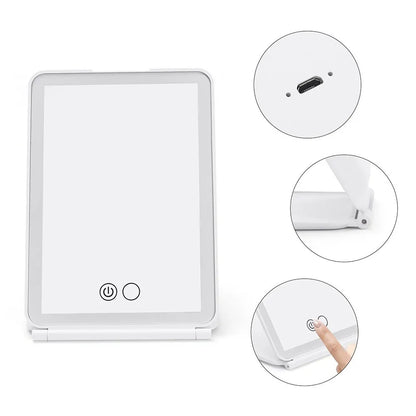 Zonyin High Quality Portable Travel Ladies 3X/10X Magnifying Makeup Mirror Rectangle Folding Cosmetic Mirror with LED Light