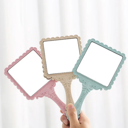 Zonyin Gold Vintage Plastic Handheld Mirror Square Shape Plastic Handle Cosmetic Mirror Beauty Makeup Hand Held Mirror for Women