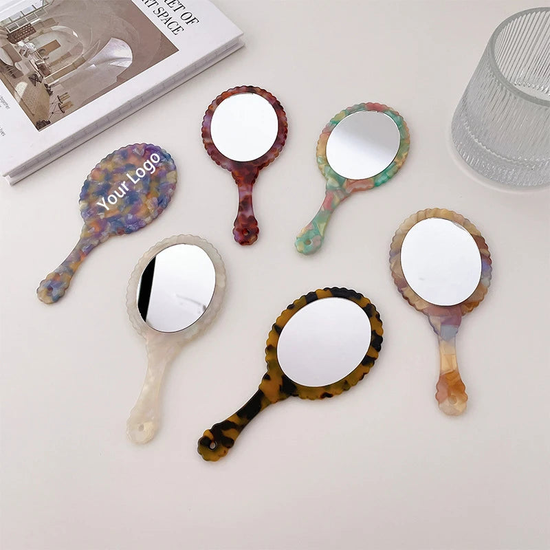 Zonyin Acetate Handheld Retro Oval Travel Mirror Mini Portable Makeup Mirror Daily Cosmetic Makeup Hand Mirror with Handle