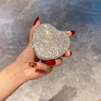 Zonyin Factory Price New Design Metal Diamond Portable Double Sided Pocket Mirror Heart Shaped Folding Compact Travel Mirror
