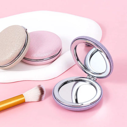 Zonyin Custom Logo Foldable Double-sided Pocket Mirror 1X/2X Portable Mini Pu Glitter Macarons Round Makeup Mirror with Keychain