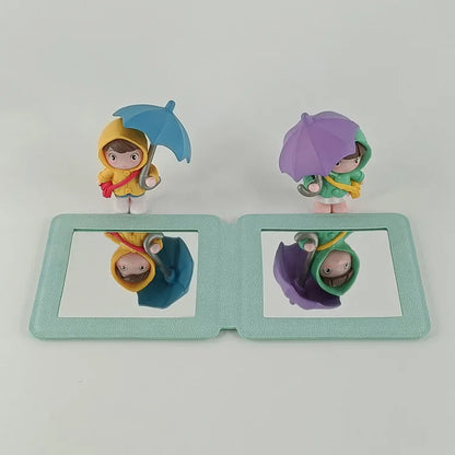 Zonyin Dual Sided 2X Magnification Small Glass Mirror Square Folding Pu Leather Handheld Cosmetic Pocket Mirror for Women Girl