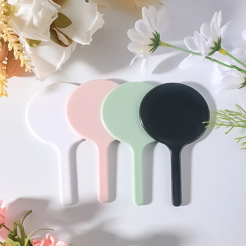 Zonyin Custom Logo Round Small Handheld Makeup Mirror Personalized Handle Pocket Cosmetic Mirror Girl Hand Held Travel Mirror