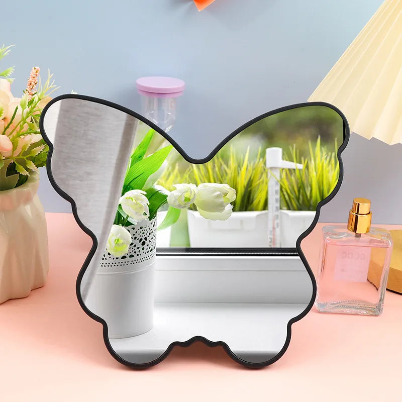 Zonyin Customized Logo Personalized Folding Desktop Cosmetic Mirror Large Cute Butterfly Shape Plastic Table Makeup Mirror