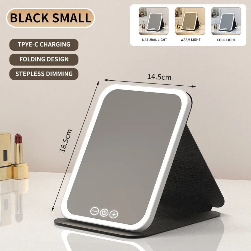 Zonyin Hot Selling LED Light Cosmetic Mirror Portable Folding Desktop Vanity Mirror Foldable Desktop Makeup Mirror for Women