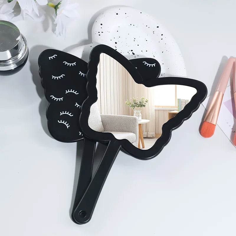 Zonyin New Product Cosmetic Lash Mirror Black Butterfly-shaped Portable Lash Printed Handheld Makeup Mirror for Beauty Salon
