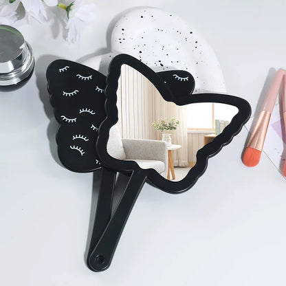 Zonyin New Product Cosmetic Lash Mirror Black Butterfly-shaped Portable Lash Printed Handheld Makeup Mirror for Beauty Salon