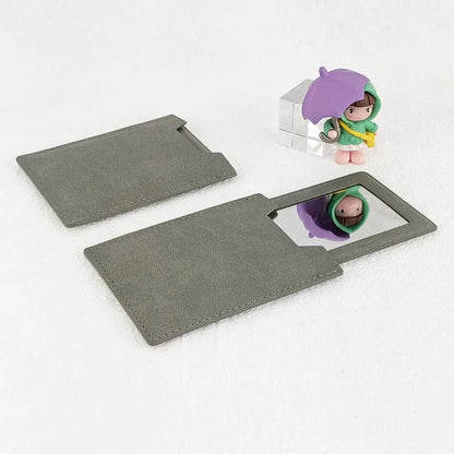 Zonyin High Quality Rectangle Pull-out Design Gray Pu Leather Makeup Mirror Low MOQ Embossed Logo Metal Mirror With Pu Case