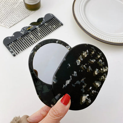 Zonyin Custom Logo Retro Acetate Cosmetic Mirror and Hair Comb Set Pocket Mirror Personalized Makeup Mirrors for Girls