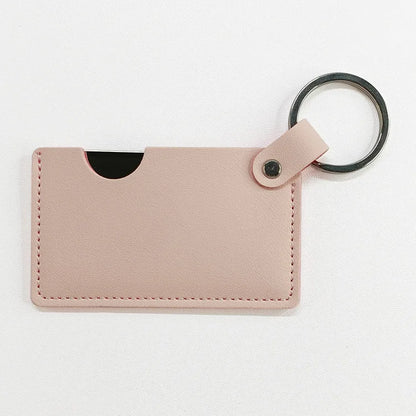 Zonyin Small White Rectangle Pu Leather Keychain Mirror Custom Private Logo Portable Travel Makeup Hand Pocket Mirror for Bag