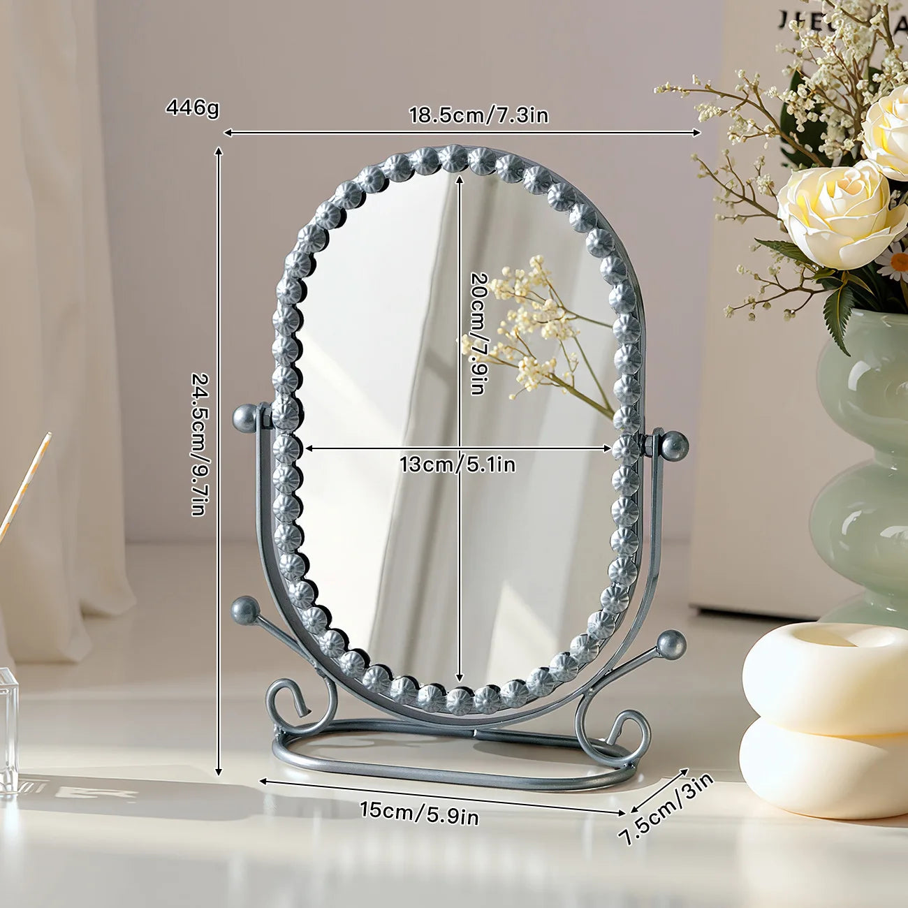 Zonyin Desktop Oval Rotating 360 Makeup Mirror Ins Style Dressing Table Mirror High Aesthetic Bedroom Vanity Mirror