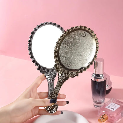 Zonyin Custom Logo Handheld Gold Oval Vanity Mirror Retro Electroplating Personalized Makeup Mirror for Wholesales