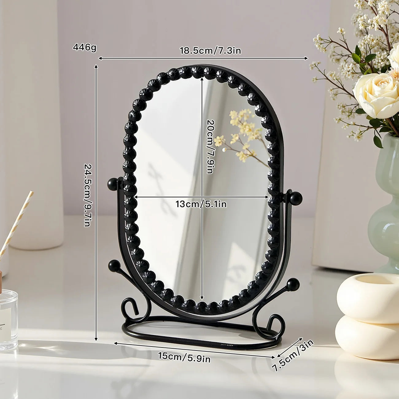 Zonyin Desktop Oval Rotating 360 Makeup Mirror Ins Style Dressing Table Mirror High Aesthetic Bedroom Vanity Mirror