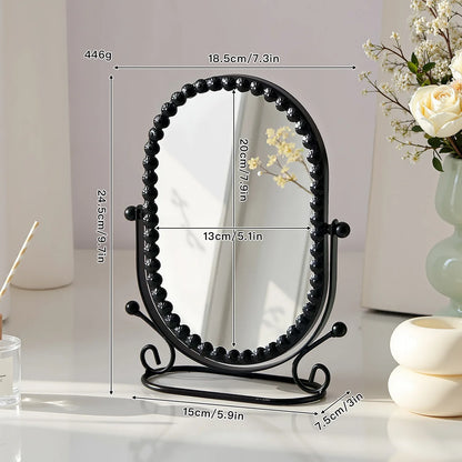 Zonyin Desktop Oval Rotating 360 Makeup Mirror Ins Style Dressing Table Mirror High Aesthetic Bedroom Vanity Mirror