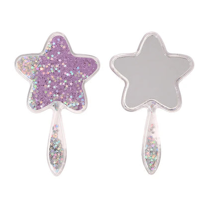 Zonyin Star-Shaped Glitter Quicksand Handheld Makeup Mirror Cute Novelty Gift Hand Mirror Portable Shiny Pocket Mirror
