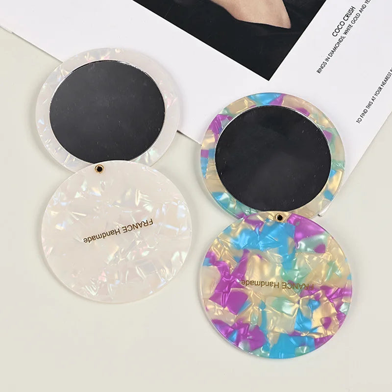 Zonyin Vintage Round Acetate Makeup Mirror Foldable Handheld Mirror Compact Small Circular Pocket Cosmetic Mirror for Purse