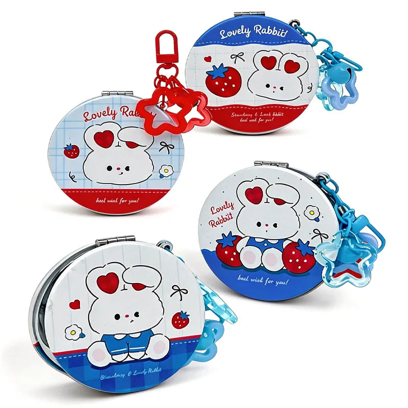 Zonyin Cute Rabbit Double Side Folding Makeup Mirror Cartoon Creative Keychain Pendant Portable Compact Mirror