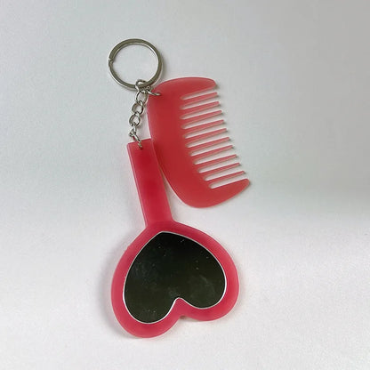 Zonyin 2in1Comb Mirror Set Multiple Colors Acetate Mini Heart Mirror Leopard Keychain Makeup Mirror Bag Pendant Accessories