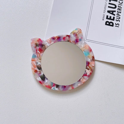 Zonyin Private Label Cat-Shape Travel Cosmetic Mirror Custom logo Acetate Small Pocket Mirror for Makeup Promotional Gift