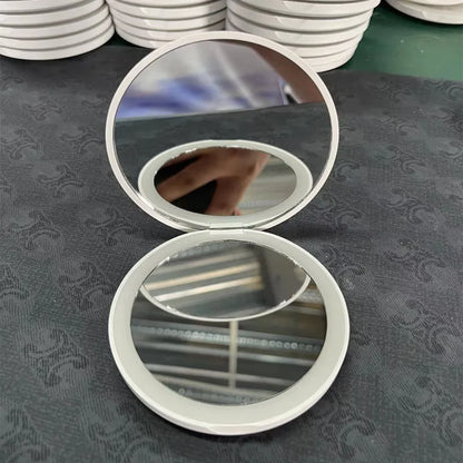 Zonyin Round 2X Magnifying LED Foldable Cosmetic Mirror Double Sided Lights Portable Compact Pocket Mirror with Custom logo