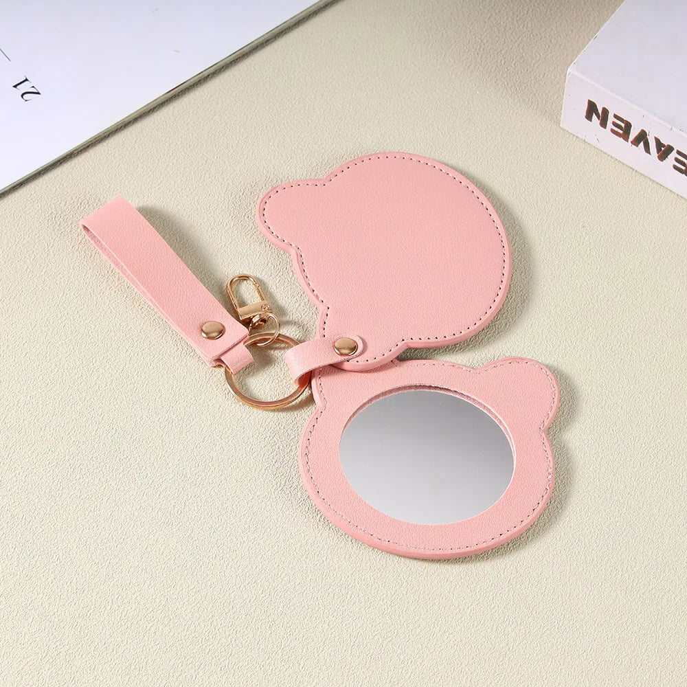 Zonyin NEW Product Cute Brown Bear Shaped Glass Pocket Mirror Pu Leather Travel Makeup Cosmetic Mirrors for Promotion Gifts