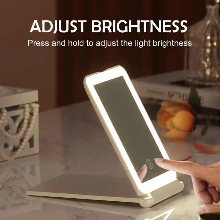 Zonyin Customized Logo Touch Screen Rechargeable Portable Make up Cosmetic Vanity With Led Light Folding Makeup Travel Mirror